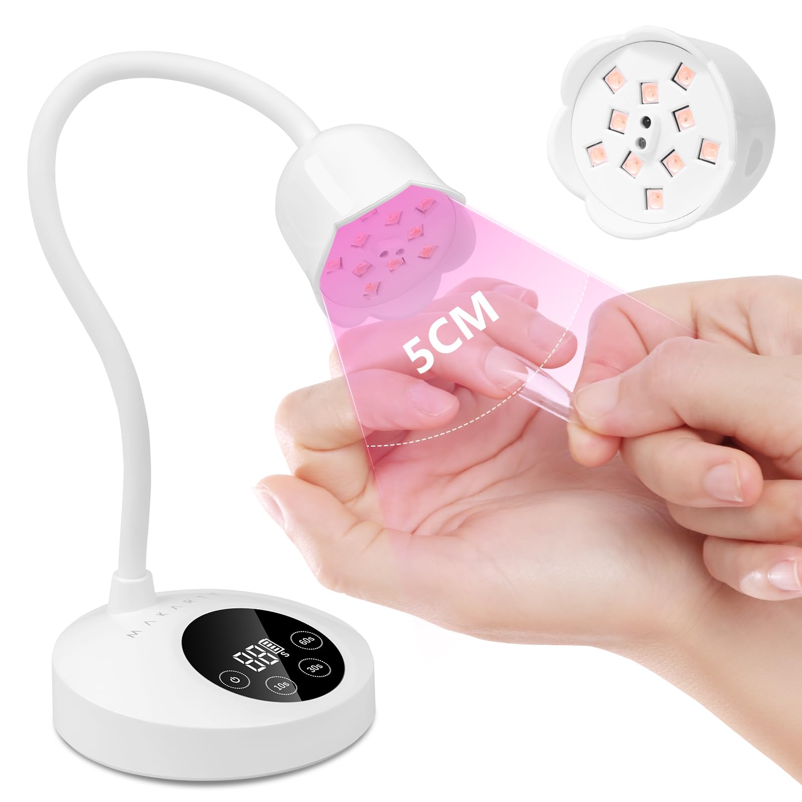 Makartt UV Nail Lamp Rechargeable - Led Cordless Gooseneck Nail Dryer, UV Light for Gel Nails with Automatic Sensor and 4 Timers Setting, Fast Curing Lamps for Polish 3D Gel Nail Art Acrylic Powder