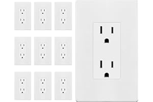 TG White Decorator Receptacle with Screwless Wall Plate, Standard Electrical Wall Outlet, 15A 125V, Self-Grounding, 2-Pole, 3