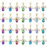 SUPERFINDINGS 28Pcs Mixed Color Charms 7 Colors Glass Charms Golden Acrylic Pendants Decoration with Alloy Lobster Claw Clasps for DIY Bracelets Necklaces Jewelry Making
