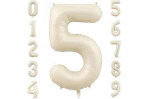 BBPOOL Cream Number 5 Balloons,40 Inch 5 Balloons Giant Helium Foil Mylar Beige 5 Balloon Number for Birthday Party Anniversary Decorations
