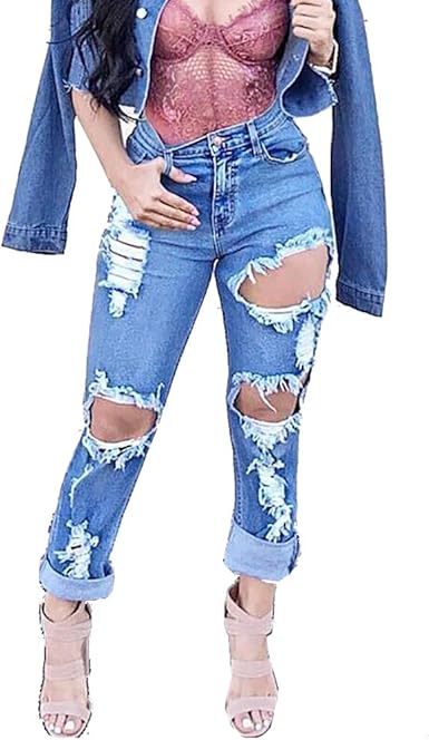 high waisted destroyed boyfriend jeans