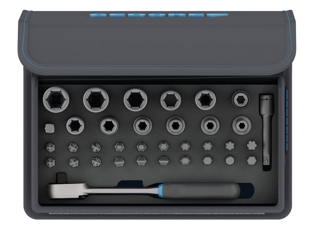 GEDORE TC 666-MU-20/35-Piece Bit Socket Set with Ratchet 1/4 Inch in Textile Bag with Carry Handle/Lever Ratchet/Extension/Gimbal Extension/Power Screwdriver Inserts/Adapter