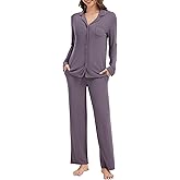 WiWi Womens Pajama Set Soft Ribbed Lounge Sets Long Seeve Sleepwear Button Down Pants Warm Nightwear PJs S-XXL