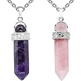 TUMBEELLUWA 2 PCS Healing Crystal Point Pendant Necklaces for Unisex Hexagonal Prism Stone Pendants with Chain
