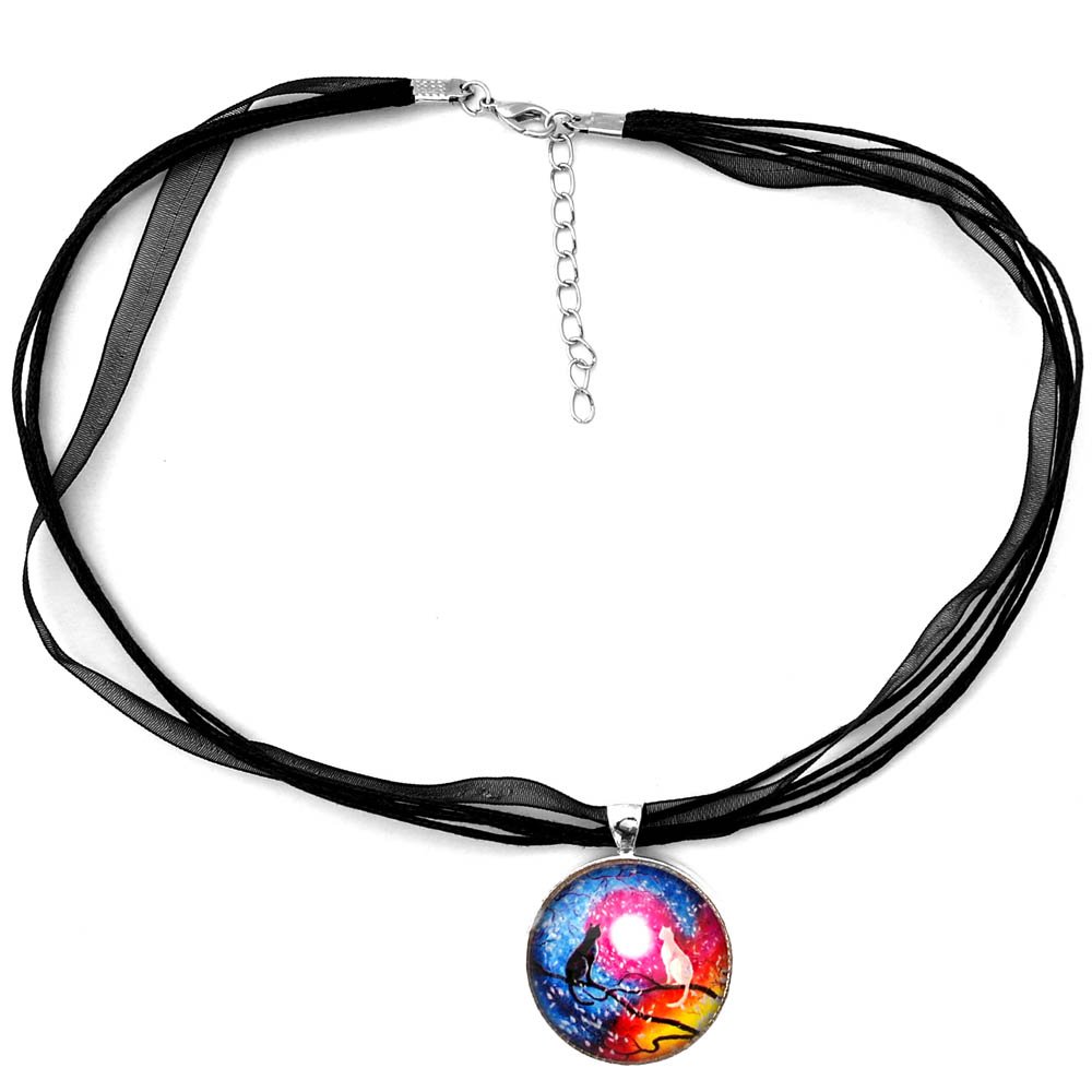 Laura Milnor Iverson Black And White Cats In Cosmic Sunset Handmade