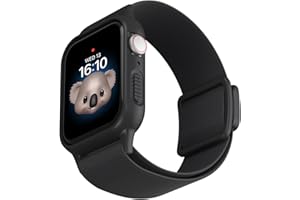 NEWJOURNEY Compatible with Kids Apple Watch Band with Bumper Case, Elastic Nylon Strap with Adjustable Snap-On Clasp for iWatch 38/40/41mm & 42/44/45mm Boys Girls (No Screen Protector included)