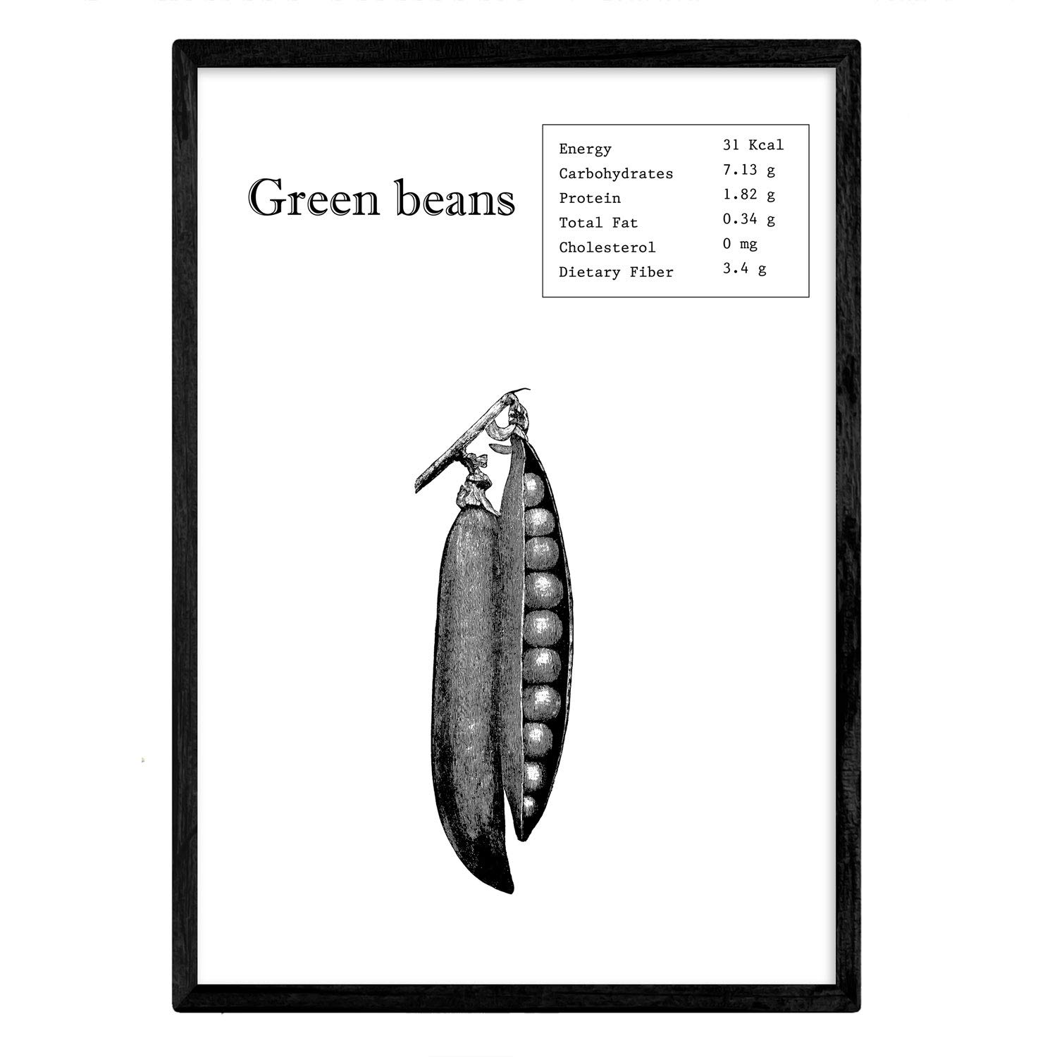 Nacnic Poster Green beans. Sheets of fruits and vegetables in English. A3 size