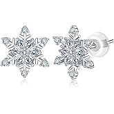 Snowflake Earrings for Women Girls 925 Sterling Silver Stud Earrings Hypoallergenic Cubic Zirconia Earrings for Sensitive Ears Snowflake Jewelry Chrismas Gifts.