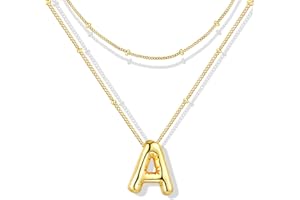 ZECICO Initial Necklaces for Women, 14K Personalized Bubble Letter Necklace Gold A-Z Initial Pendant