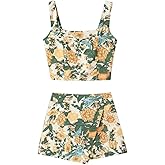 THLAI Women Two Piece Skirt Sets Floral Crop Top and Mini Skirt Sets Summer 2025 Vacation Outfits Short Sets