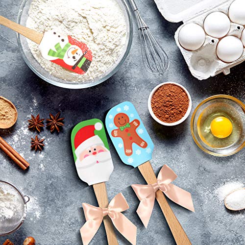 Christmas Spatulas Silicone Spatula Gift - Christmas Rubber Spatulas with Wooden Handle, Perfect for Christmas Gift, Baking (3 PCS) - Thumbnail 3