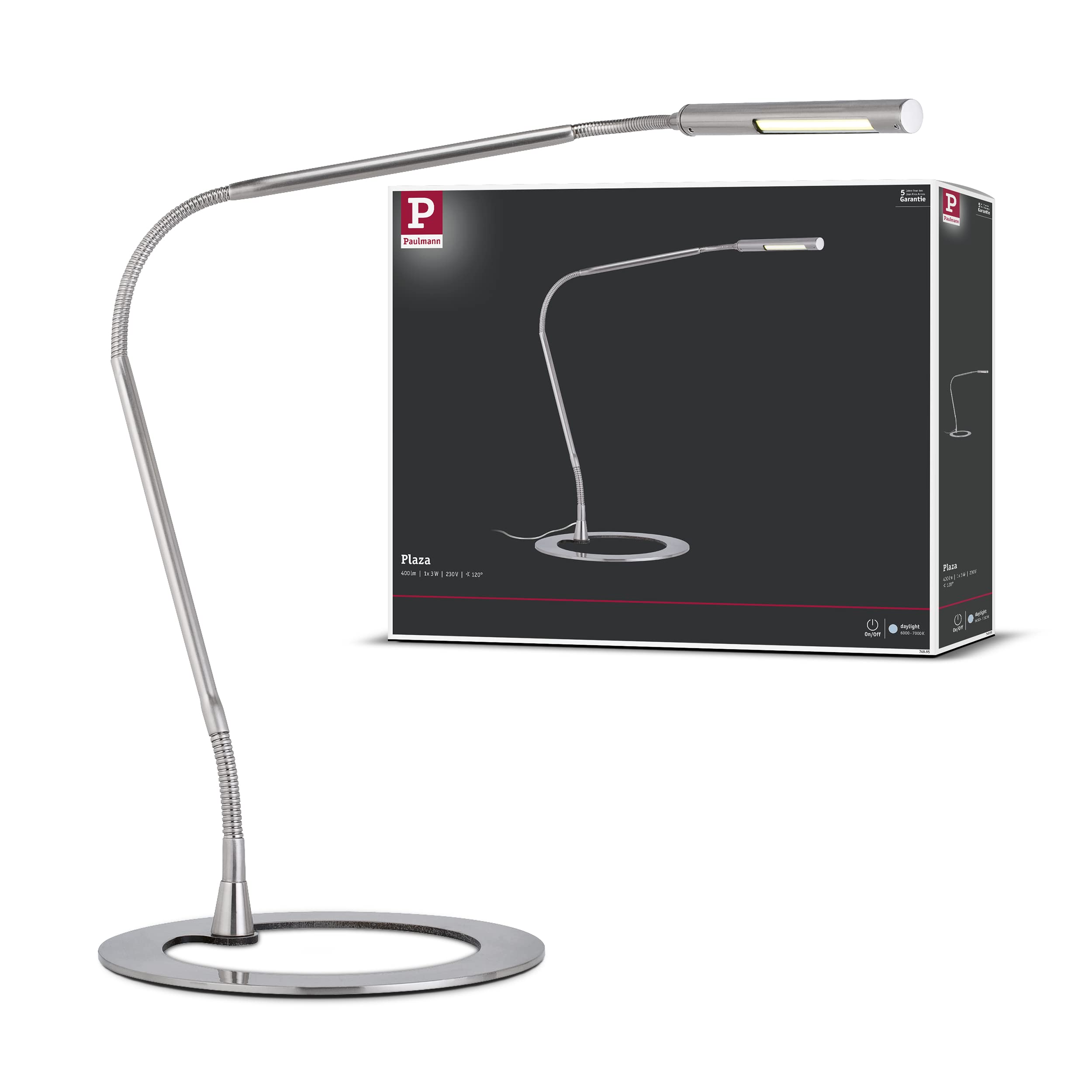 Paulmann 749.95 Table&Desk Plaza Desk luminaire 3W LED Brushed Iron/Metal 74995 Modern Table lamp Table luminaire Reading lamp Office