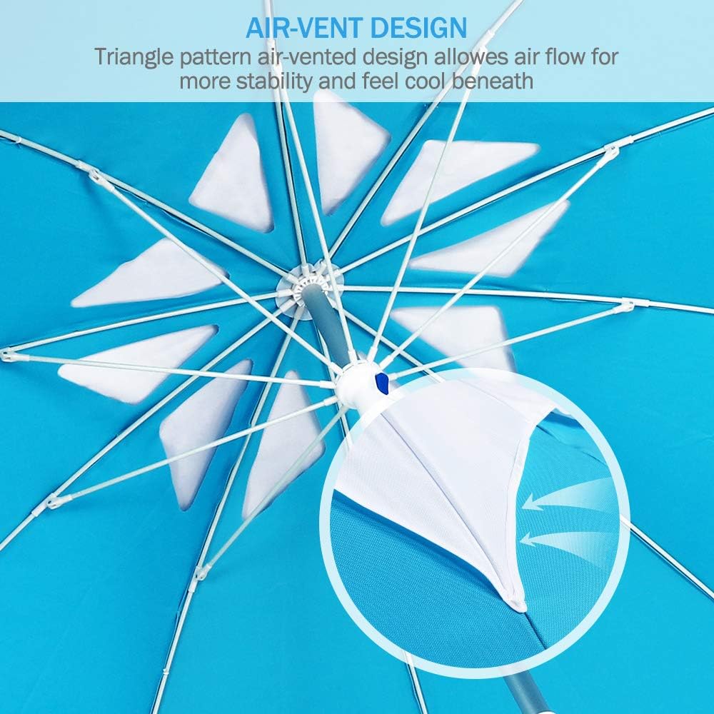 Uv 50 Brace Master 6 5ft Beach Umbrella With Sand Anchor Kirksit Blue Hollowing Out Design With Tilt Aluminum Pole Beach Umbrella With Carry Bag For Outdoor Patio Patio Lawn Garden Umbrellas