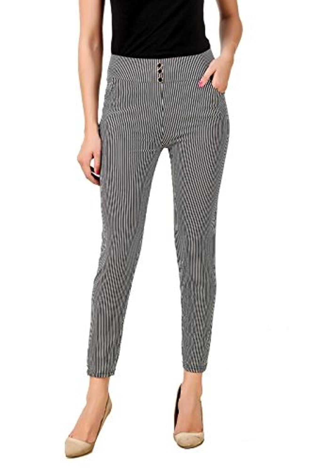 etrendz women's and girl's spandex striped jegging (etl1002_black&white_free size)