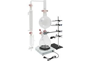 KONKENIE 1000W 110V Essential Oil Separator Lab Glass Distillation Kit Steam Water Distiller Purifier Oil Distillation Apparatus with Condenser+Hot Stove (2000ML)