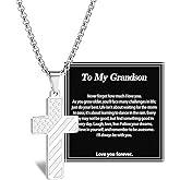 Alissl 18+2 Inch Stainless Steel Cross Necklace Black American Flag Pendant – Bible Verse Christian Religious Necklaces Jewelry - Birthday Baptism Valentine Military Gift for Teens Grandson Son