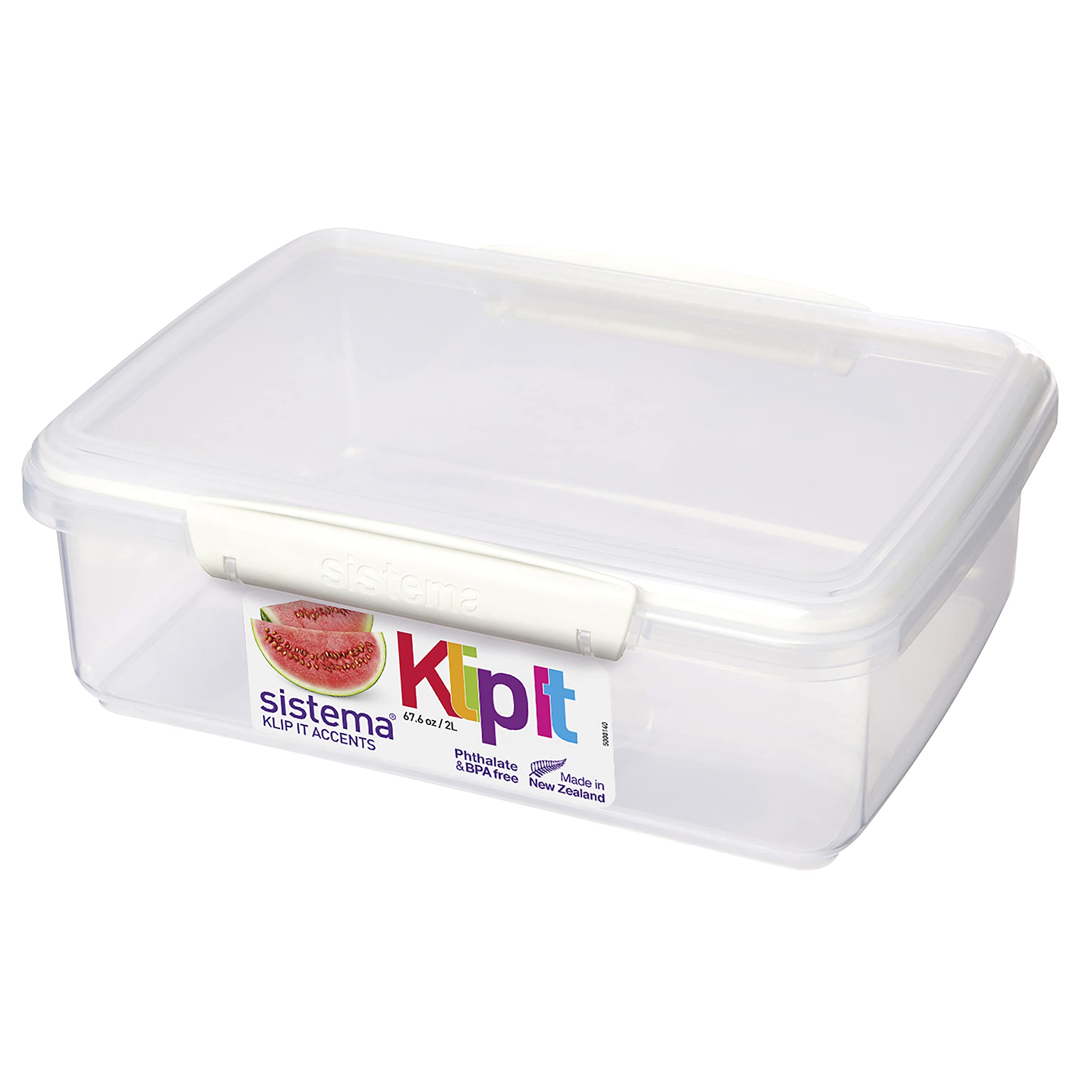 Sistema KLIP IT Accents Food Storage Container | 2L Stackable, Airtight Food Prep Container with Lid | 2 L | BPA-Free | Assorted Clips (Not Selectable) | 1 Count