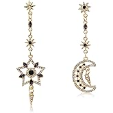 KVANU Unique Bohemian 18k Gold Sparkly Blue Crystal Moon Star Dangle Drop Earrings Moon Sun Stud Earring for Women