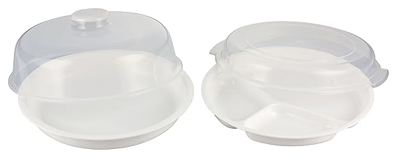 Kigima Mikrowellen 4er Set mit Teller, Menüteller, Mikrowellenhaube flach und Abdeckhaube mit Ventil