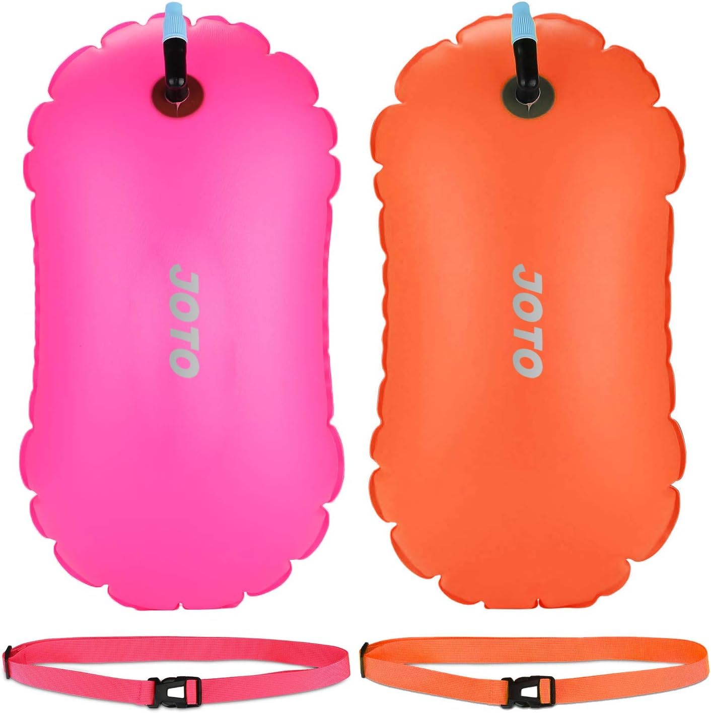 2 Pack JOTO Swim Buoy Waterproof Inflatable Dry Bag Swim Safety Float, 8 oz Ultralight Swim Float for Water Sports Open Water Swimmers Triathletes Kayakers Snorkelers -OrangeMagenta