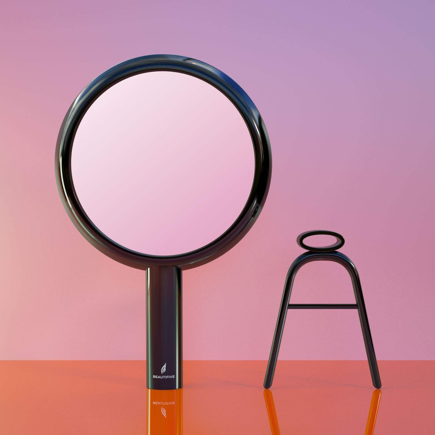 Beautifive Hand Mirror, Hand Held Mirrors with Adjustable Handle，1x/7x Magnifying Double Sided Handheld Makeup Mirror with Stand for Vanity Beauty Travel Table Desk Shaving Bathroom (Black): Furniture & Decor