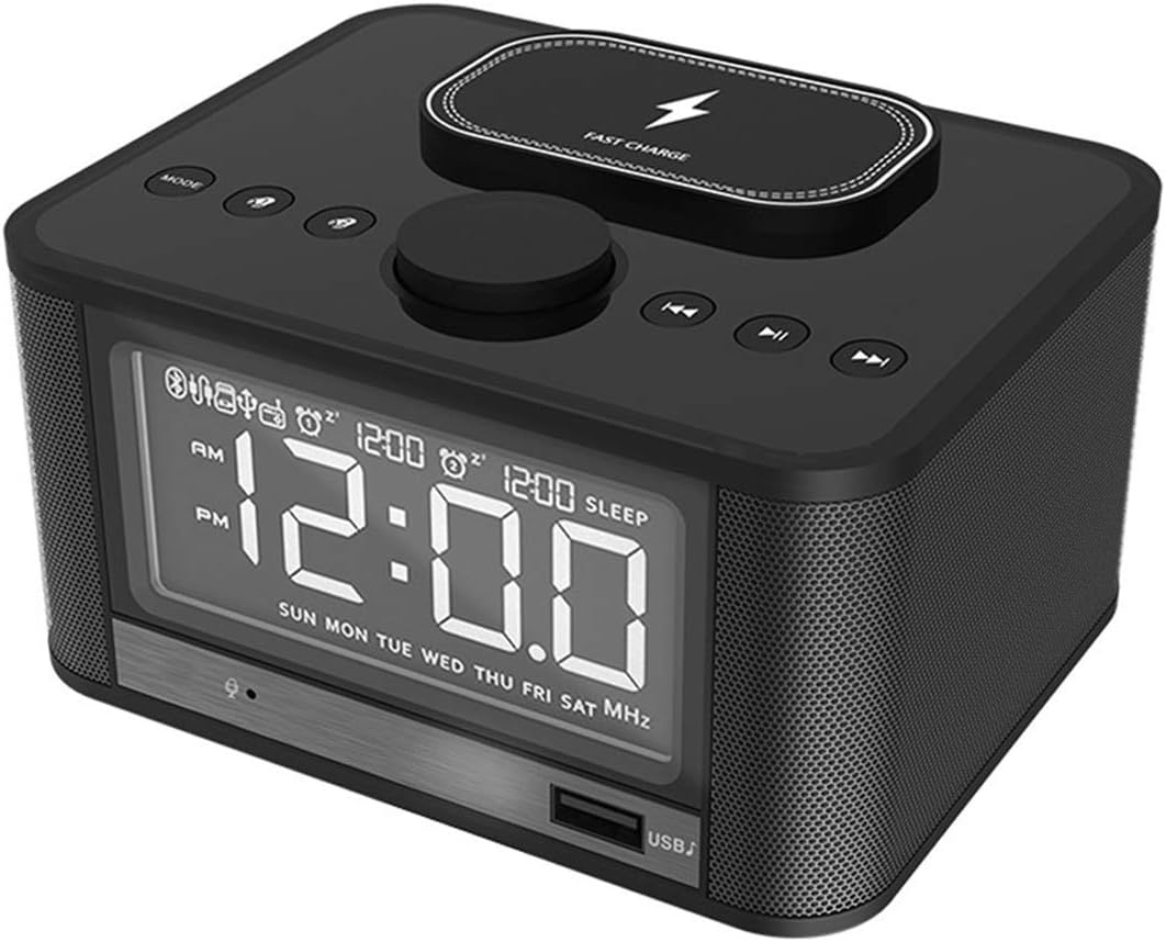Qi Mobile Wireless Charging Alarm Clock Lcd Hd Digital Display Bluetooth Speaker Weckeren Nightstand Fm Radio Highlight Adjustable Led Snooze Table Clock Black Amazon Co Uk Diy Tools