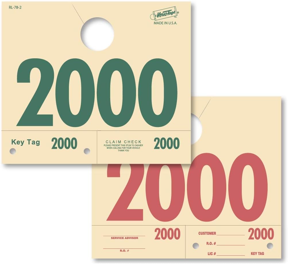 Service Dispatch Numbers - Numbered 2000-2999 - Manilla/Green/Red - RL78 Mirror Hang Tags (Box of 1000)