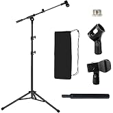 Tripod Mic Stand Floor Boom Arm for Blue Yeti Q2U SM57 SM48 Fifine K6 K688 | Floor Stand for Singing, Podcasting - Sturdy Base, Adjustable Height, Carrying Bag, 5/8" Adapter, 2 Mic Clips, Cable Ties