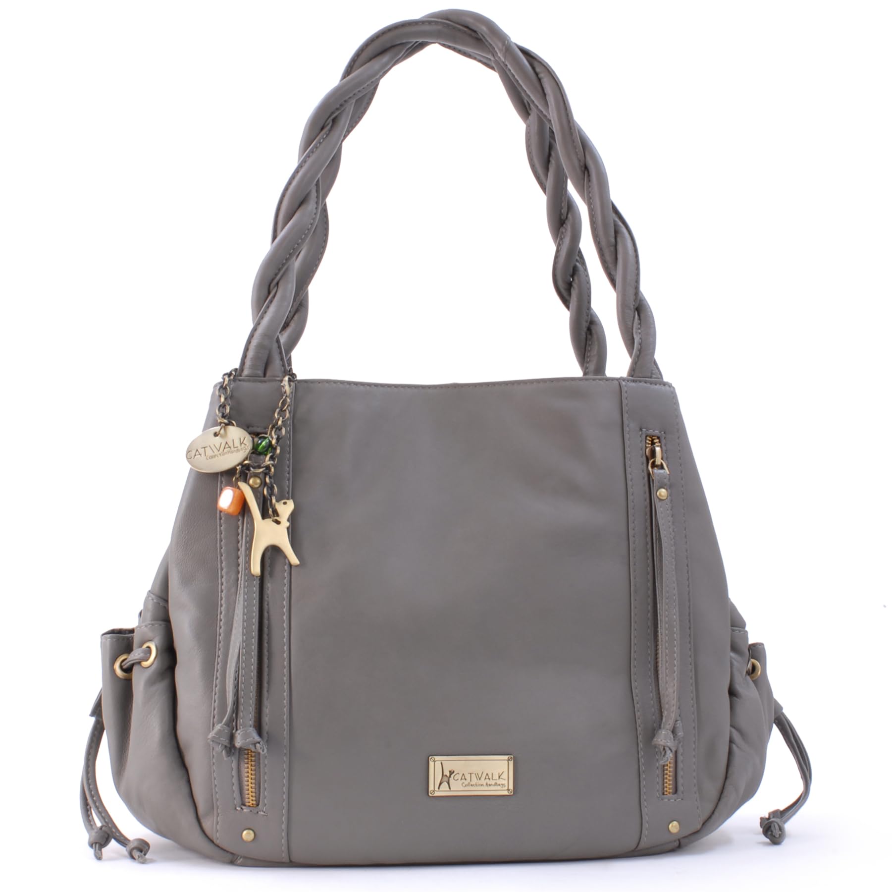 Catwalk Collection Handbags - Women's Large Leather Hobo Shoulder Bag - Tote Bag With Zip - Handbag With Multiple Compartments - Caz - Grey