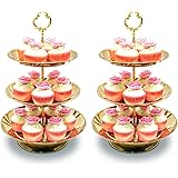 Two Set of Three Tier Cake Stand and Fruit Plate by Imillet -Stainless Steel Stand of Golden for Cakes Desserts Fruits Candy 