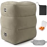 Inflatable Foot Rest Pillow for Travel - Adjustable Height Flight Foot Rest with Eye Mask and Earplugs for Kids & Adults on Airplane, Car, Train, Office, and Home (Gray, 1 PCS)