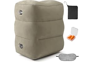 EOOQI Inflatable Foot Rest Pillow for Travel - Adjustable Height Flight Foot Rest with Eye Mask and Earplugs for Kids & Adults on Airplane, Car, Train, Office, and Home (Gray, 1 PCS)