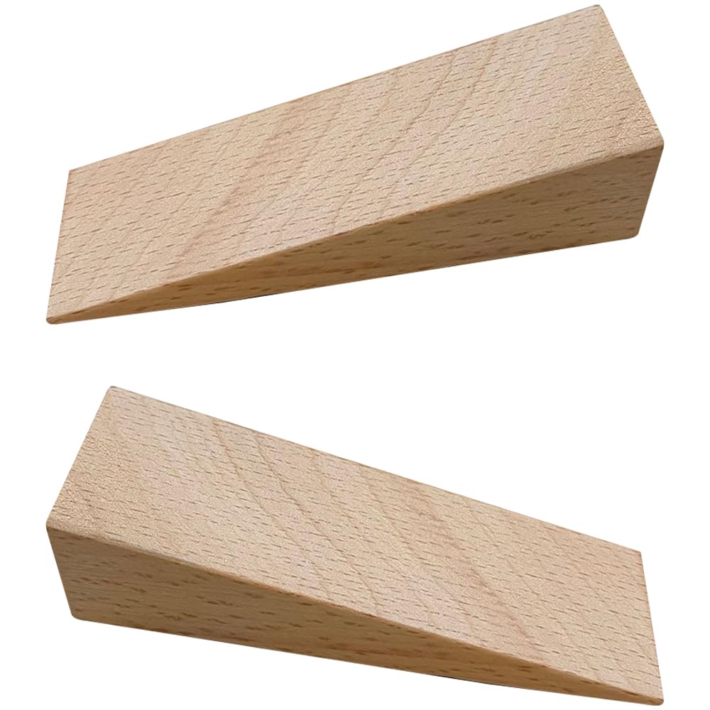 2 Pcs Wooden Door Stoppers ，Non-Slip Heavy Duty Beech Wedge Set for Home, Bedroom, Kitchen, Office, and Furniture