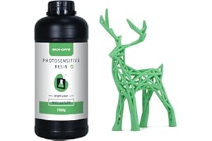 Rich-OPTO Water Washable LCD 3D Printer Resin UV Curing 405nm Quick Printing Speed Low Odor High Accuracy Photopolymer 1000g Bright Green