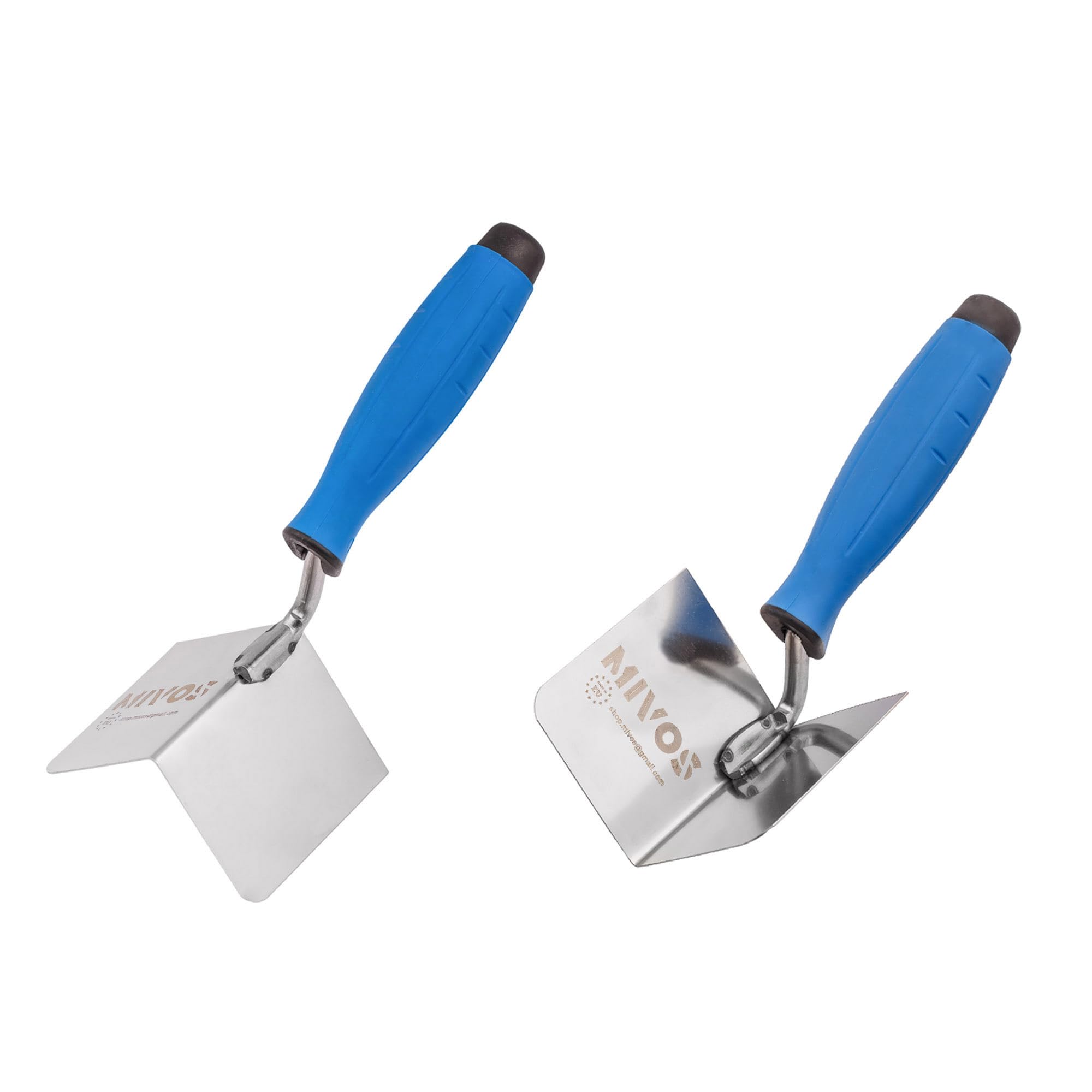 Mivos 2 x Corner Trowel Stainless Steel 80 x 60 mm - Inner Corner Trowel and Outer Corner Trowel Made of Stainless Steel - Inside and Outside Edge Trowel with Soft Grip - Corner Spatula Made in EU