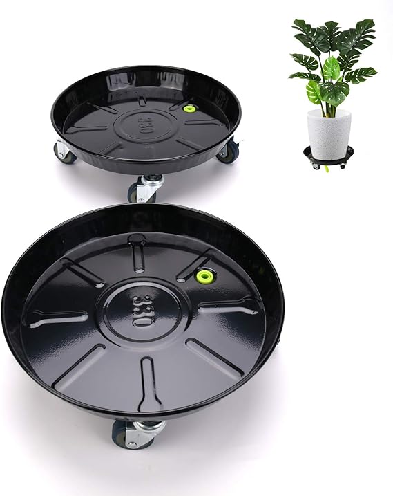Abetree 2 Pack 13.6" Metal Plant Caddy with Locking Wheels