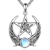 AXOMY Pentagram Necklace 925 Sterling Silver Triple Moon Pentacle Pendant Celtic Knot Necklace Witchy Jewelry Gifts for Women
