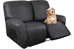 molasofa Loveseat Recliner Slipcover - 6 Pieces Stretch Leather Like Recliner Sofa Cover for 2 Seat Dual Reclining Loveseat Couch, Furniture Protector with Elastic Bottom (Charcoal Grey)
