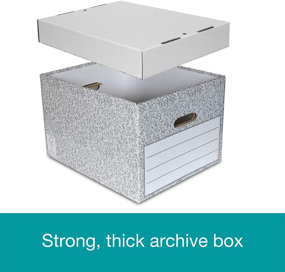 SUMMIT Large Archive Storage Boxes with Lids, Pack of 5, Durable Recycled Cardboard for Office Home & Moving, Easy Assembly - Image 5