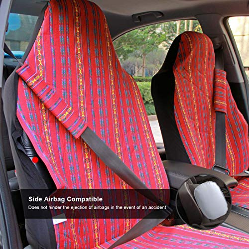 Copap Baja Front Seat Covers Red Stripe Colorful Saddle Blanket Seat Cover Universal for Car, SUV & Truck (2 seat Covers+2 seat Belt Covers)
