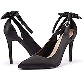 PiePieBuy Women's Pointed Toe High Heels Ankle Strap D'Orsay Pumps Shoes Bow Wedding Bowtie Back Dress Sandals
