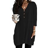 Chulianyouhuo Women's 3/4 Sleeve Shirts Button Tunic Tops to Wear with Leggings Casual Loose Fit Clothes with Pockets 2026