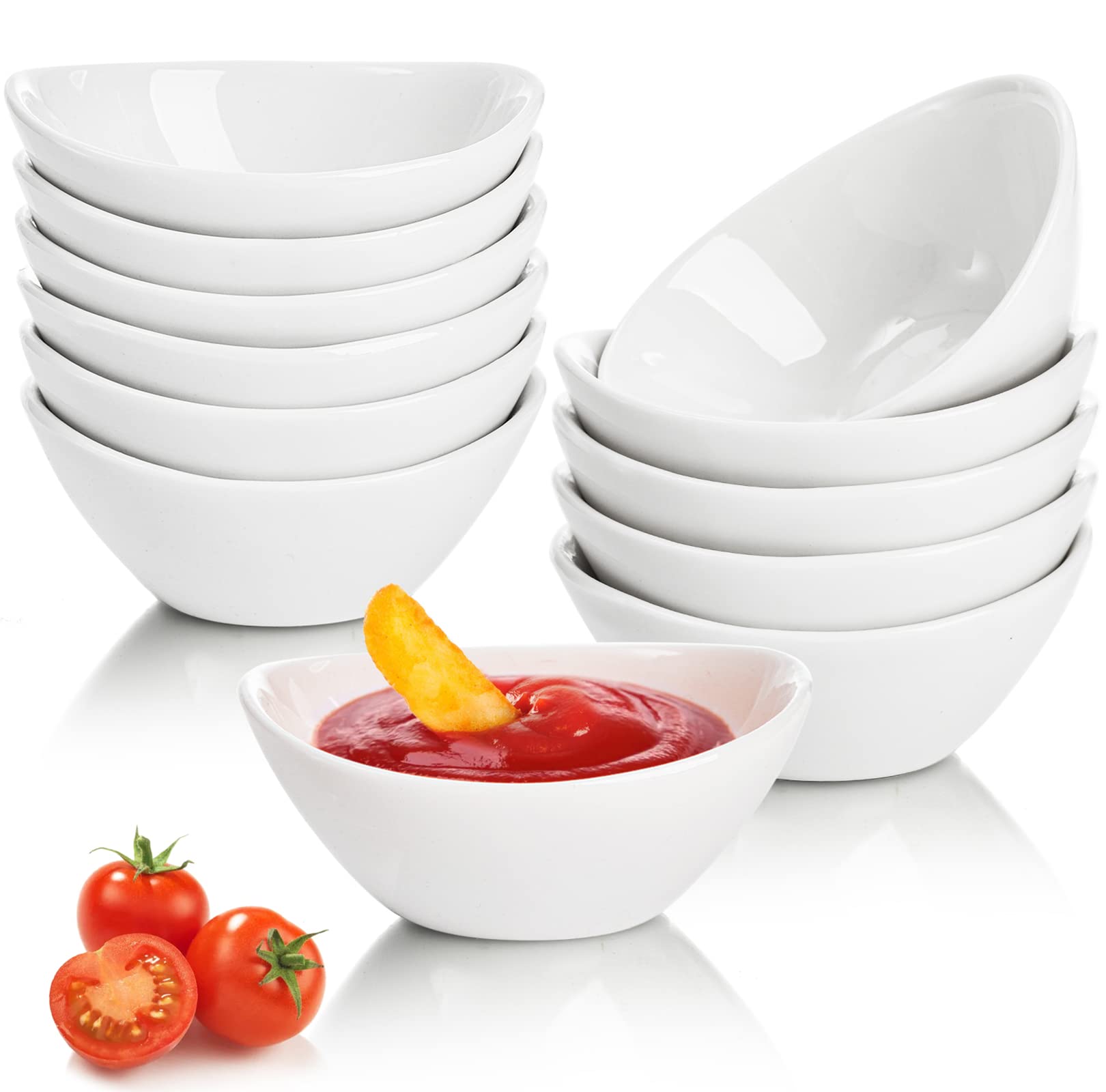 Yesland 12 Pack Dipping Bowls Set, 30ML Porcelain White Porcelain Dipping Sauce Dishes Small Dipping Round Dipping Bowls for Sauce Soy BBQ, 9 x 7 x 3.8cm