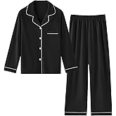 Umeyda Boys 100% Cotton Pajamas Set Kids Soft Long Sleeve Top and Pants Sleepwear 2 Pcs Button-Up Comfy Pjs Set for Ages 4-12
