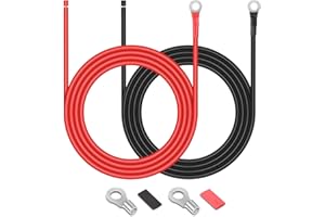 Shirbly Battery Cables - 10FT 10AWG(6mm²) Battery Power Inverter Cables with 5/16'' Lugs, Tinned Copper PV Wire for Solar Panle Automotive Motorcycle RV Marine Boat (10AWG 10FT)