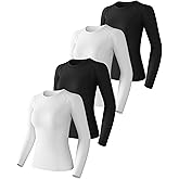 CL convallaria 4 Pack Women's Compression Shirt Cool Dry Long Short Sleeve Workout Athletic Tops for Yoga Gym Running