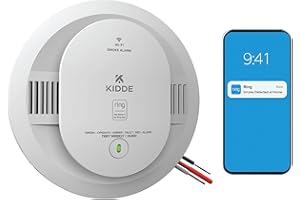 Kidde Smart Smoke Detector, Ring App Enabled for Real-Time Notifications, Hardwired Alarm, AA Backup Battery