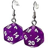 d20 Dice Earrings - Hook with Earnuts (Bright Purple)
