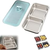 Grab and Go Snack Containers Reusable,Stainless Steel Double Compartment Snack Containers,Dishwasher- Reusable Condiment Container with Lids of Snacks,Dips,Travel and Outdoor Camping (1PCS)