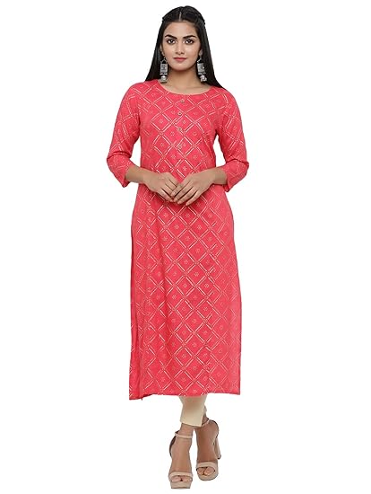 Women's Rayon Bandhani Print Straight Kurta